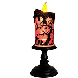 Halloween Snow Globe Candle Lamp Ghost Design Lighted Spinning Water Glitter